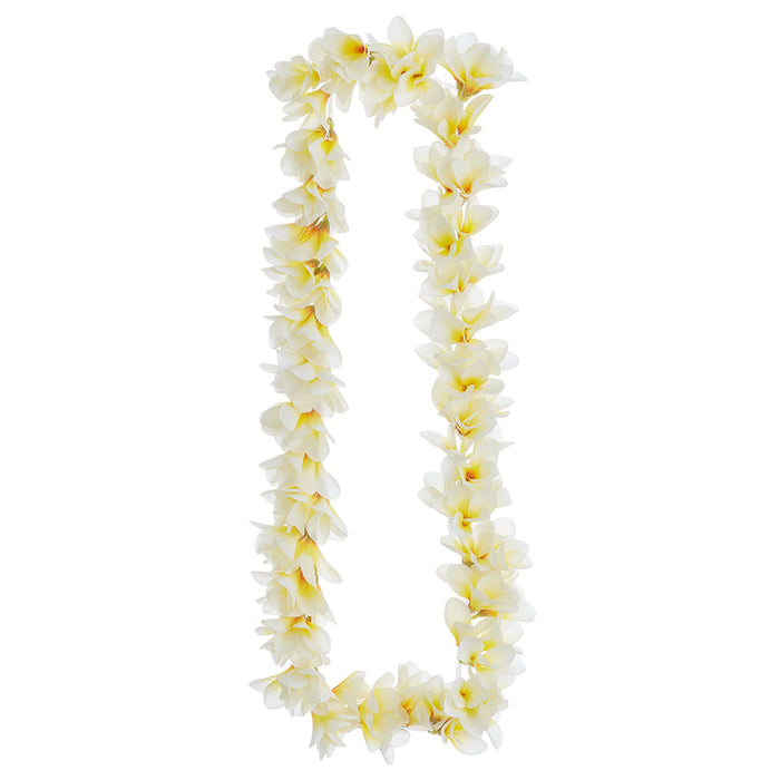 24" Silk Frangipani Plumeria Flower Lei Necklace -Cream/Yellow (Pack of 24) - FLP001-CR/YE