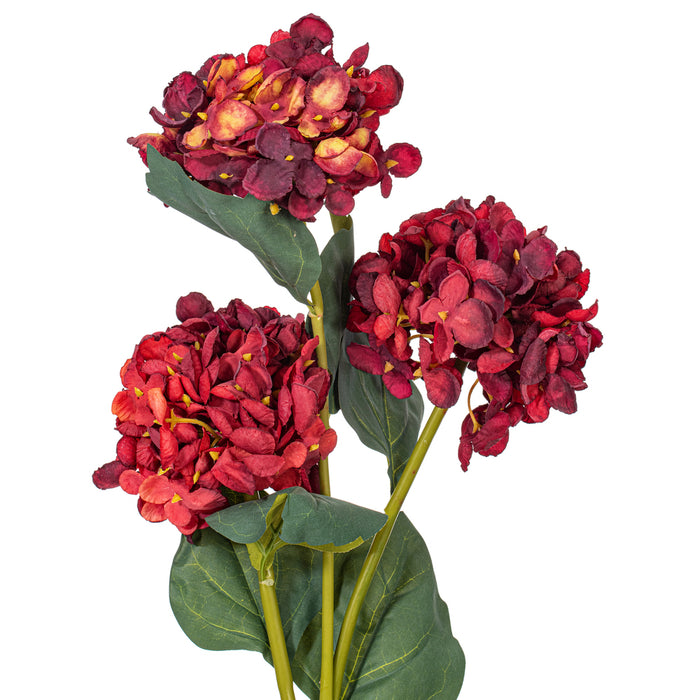 33" Silk Hydrangea Flower Stem -Burgundy (Pack of 6) - FM228065