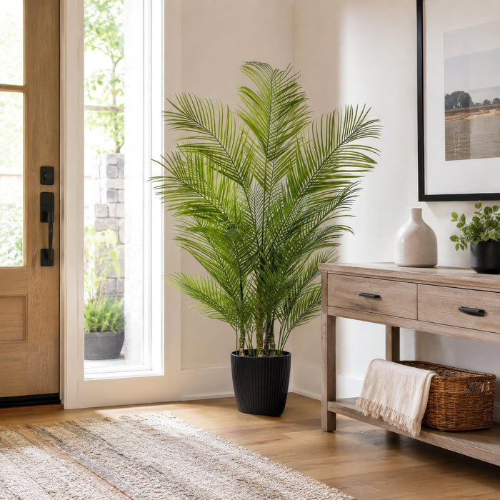 5' Areca Silk Palm Tree w/Plastic Pot -Green - FM238560