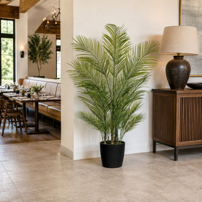 5' Areca Silk Palm Tree w/Plastic Pot -Green - FM238560