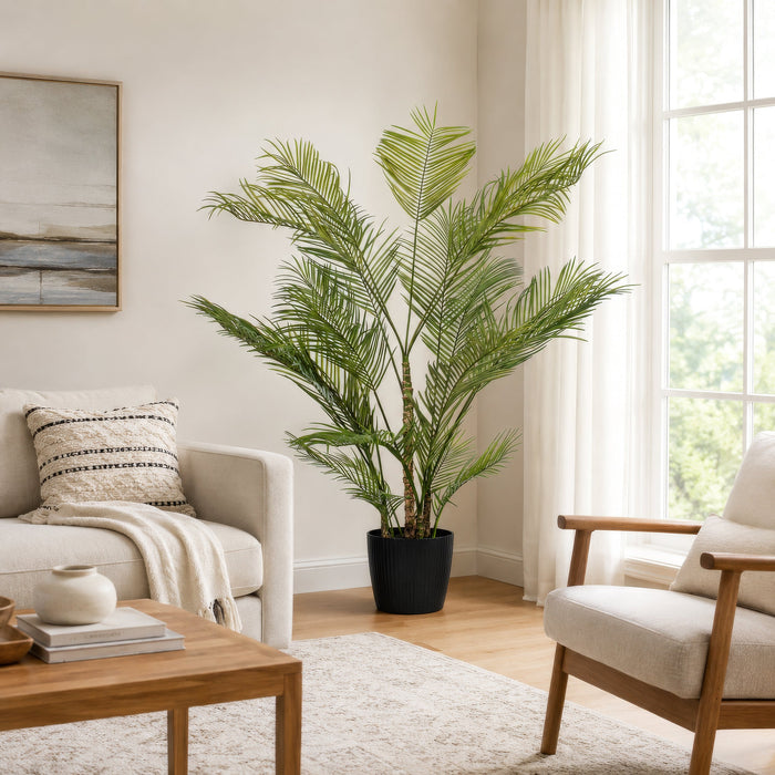 5'10" Areca Silk Palm Tree w/Plastic Pot -Green - FM238570
