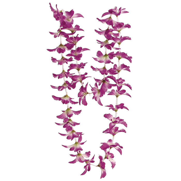 23" Silk Orchid Flower Lei Necklace -Purple/White (pack of 24) - FO9111-PU/WH