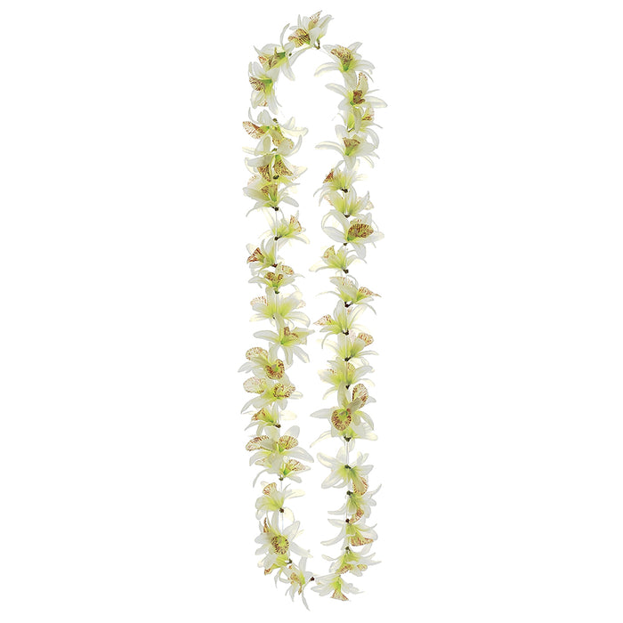 23" Silk Dendrobium Orchid Flower Lei Necklace -Cream (pack of 24) - FO9115-CR