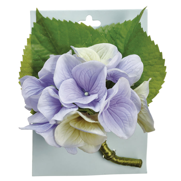 5" Hydrangea Silk Flower Corsage -Cream/Lavender (pack of 4) - FOH308-CR/LV