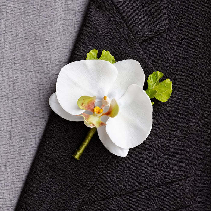 4" Phalaenopsis Orchid Silk Flower Corsage -White (Pack of 4) - FOO306-WH