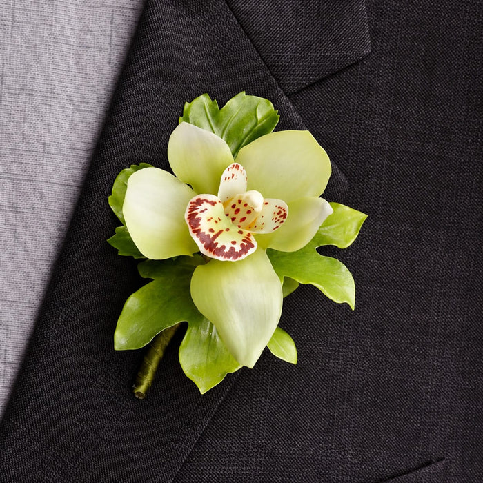 4.5" Cymbidium Orchid Silk Flower Corsage -Green (Pack of 4) - FOO308-GR