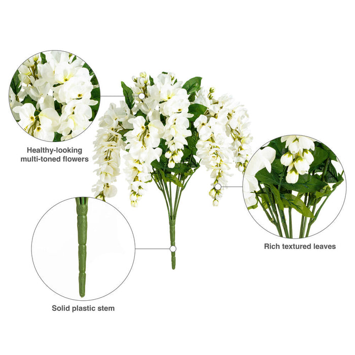 19" Silk Wisteria Flower Bush -White (Pack of 4) - FQ172703