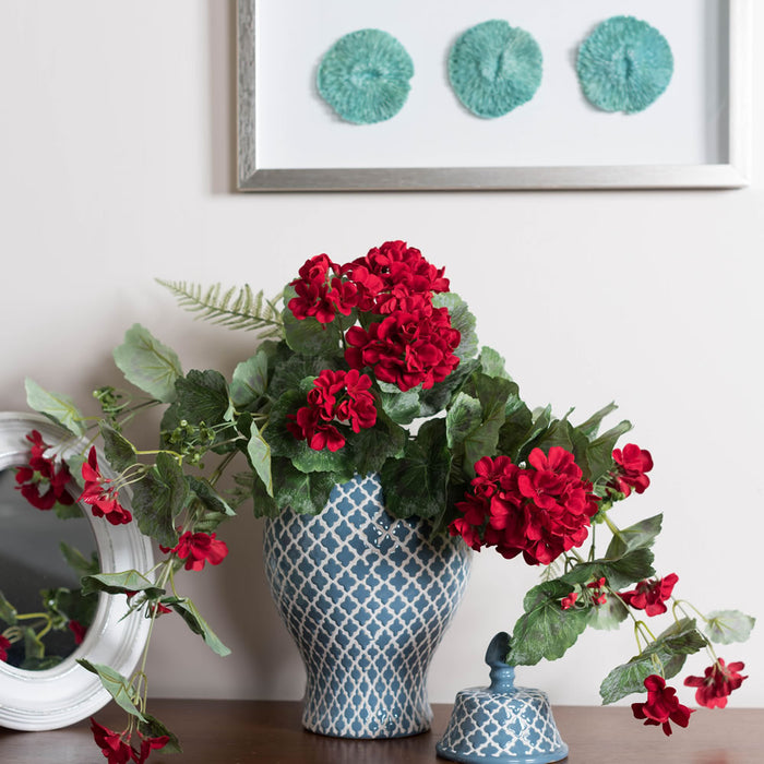 22" Hanging Geranium Faux Flower Bush -Red (Pack of 4) - FQ172801