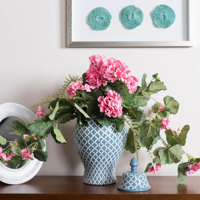 22" Hanging Geranium Faux Flower Bush -Coral (Pack of 4) - FQ172803