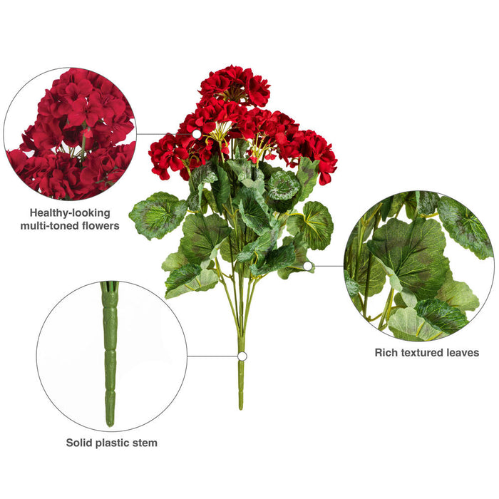 19" Faux Geranium Flower Bush -Red (Pack of 6) - FQ172901