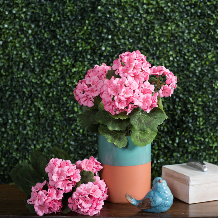 19" Faux Geranium Flower Bush -Coral (Pack of 6) - FQ172903