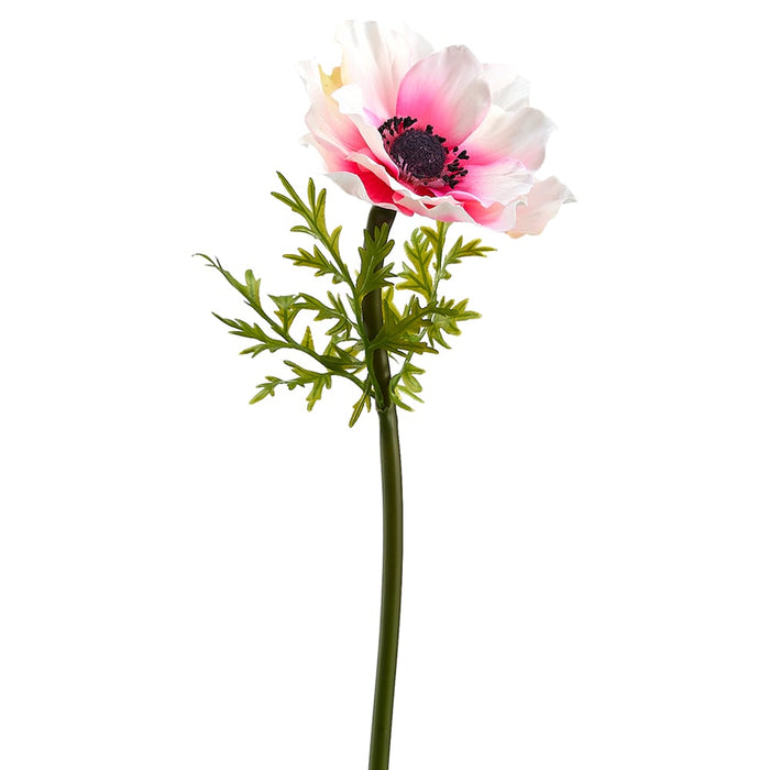 17" Faux Anemone Flower Stem -White/Pink (pack of 12) - FSA117-WH/PK