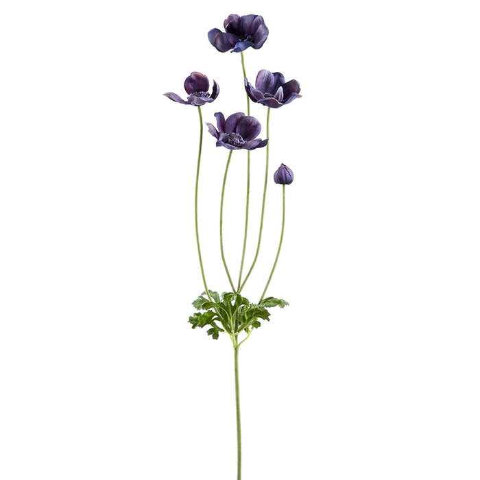 29" Silk Wild Anemone Flower Stem -Eggplant (pack of 12) - FSA300-EP