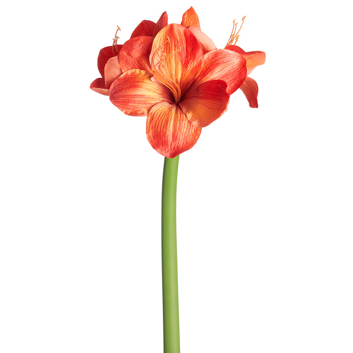 27" Faux Amaryllis Flower Stem -Flame (pack of 6) - FSA750-FL