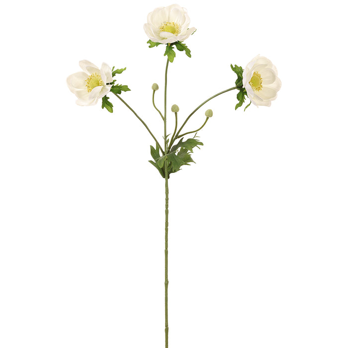 29" Silk Wild Anemone Flower Stem -White (Pack of 12) - FSA845-WH