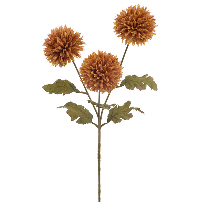 24.5" Ball Mum Silk Flower Stem -Amber (Pack of 12) - FSB178-AM