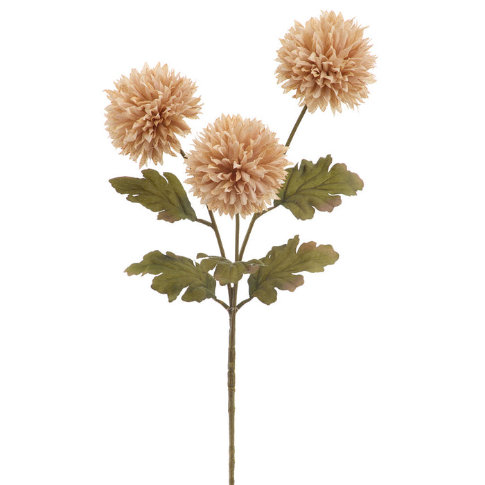 24.5" Ball Mum Silk Flower Stem -Beige (Pack of 12) - FSB178-BE