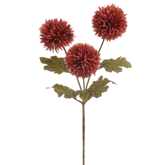 24.5" Ball Mum Silk Flower Stem -Dusty Mahogany (Pack of 12) - FSB178-MH/DU