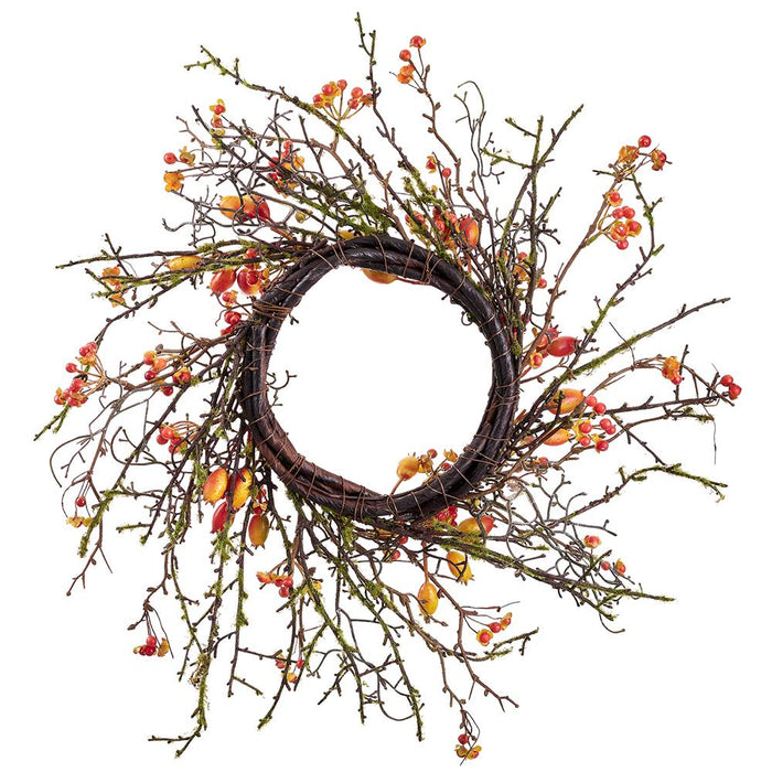 20" Bittersweet Berry & Rosehip Artificial Wreath -Orange (Pack of 2) - FSB199-OR