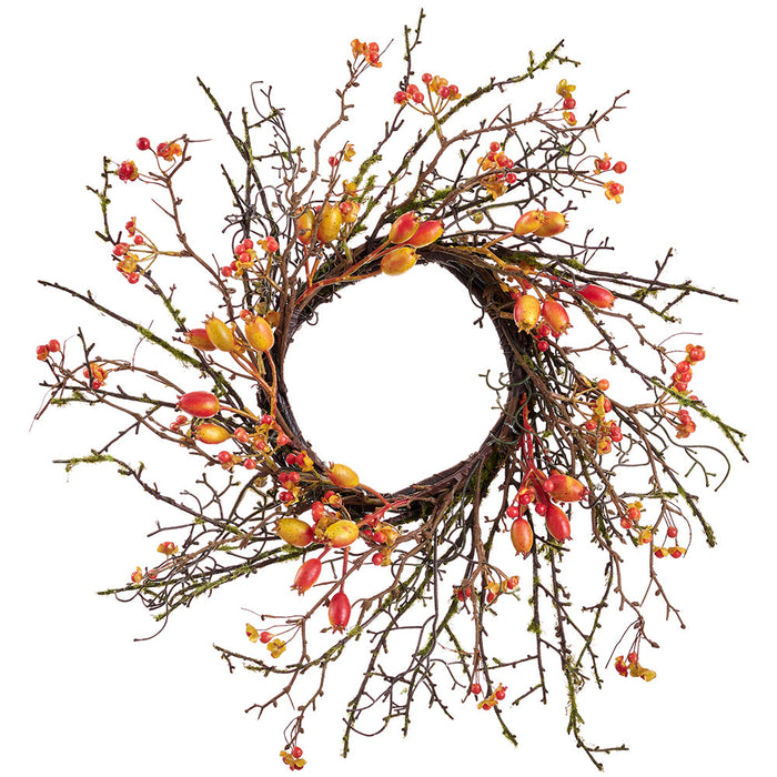 20" Bittersweet Berry & Rosehip Artificial Wreath -Orange (Pack of 2) - FSB199-OR