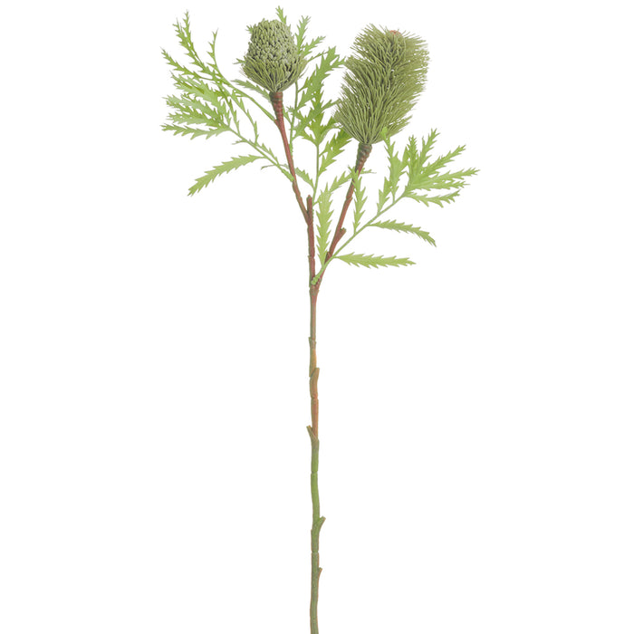 30" Faux Banksia Protea Flower Stem -Green/Gray (pack of 12) - FSB234-GR/GY