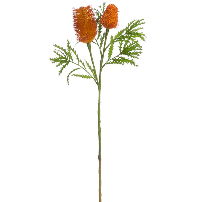 30" Faux Banksia Protea Flower Stem -Orange/Rust (pack of 12) - FSB234-OR/RU