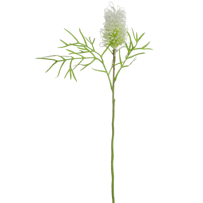 30" Artificial Grevillea Banksii Protea Flower Stem -White/Green (pack of 12) - FSB335-WH/GR