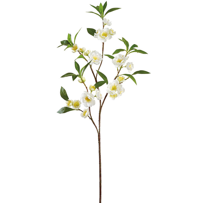 33" Plum Blossom Silk Flower Stem -White (Pack of 12) - FSB407-WH