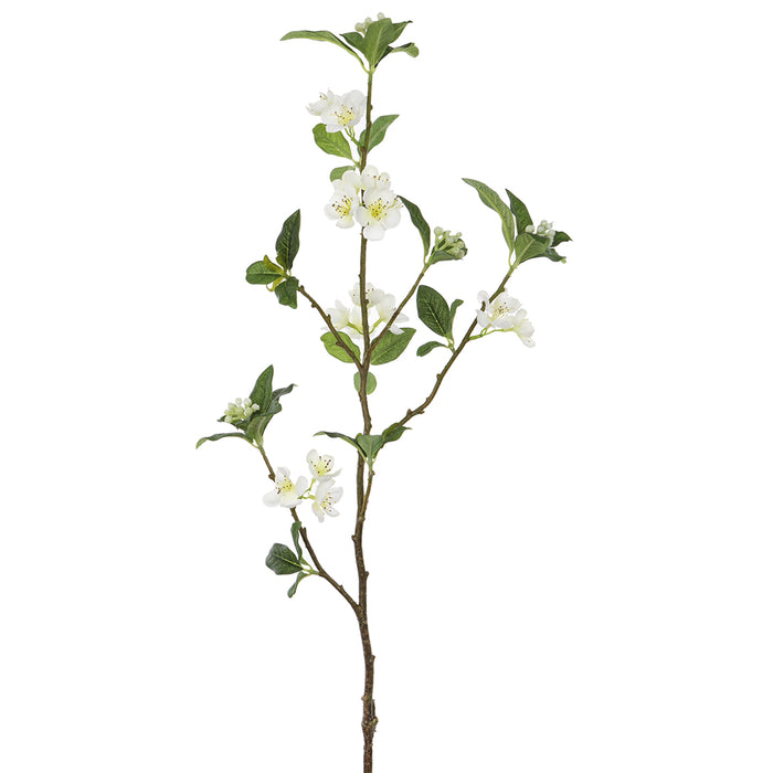 33" Japanese Quince Blossom Silk Flower Stem -White (pack of 12) - FSB410-WH