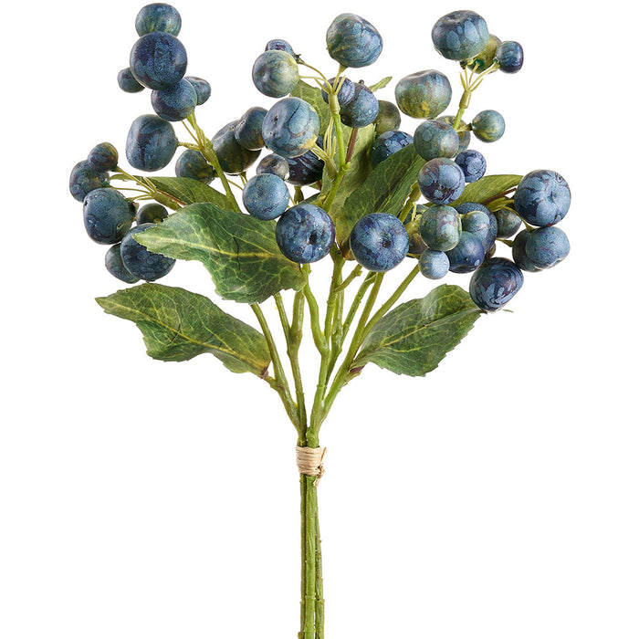 14" Artificial Crabapple Fruit Stem Bundle -Blue/Green (Pack of 12) - FSB440-BL/GR