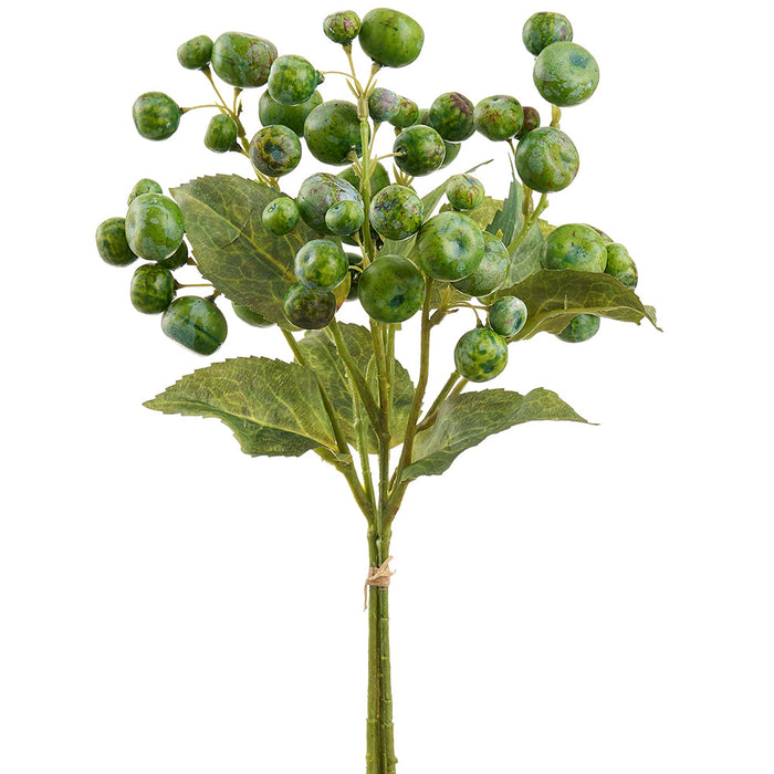 14" Artificial Crabapple Fruit Stem Bundle -Green (Pack of 12) - FSB440-GR