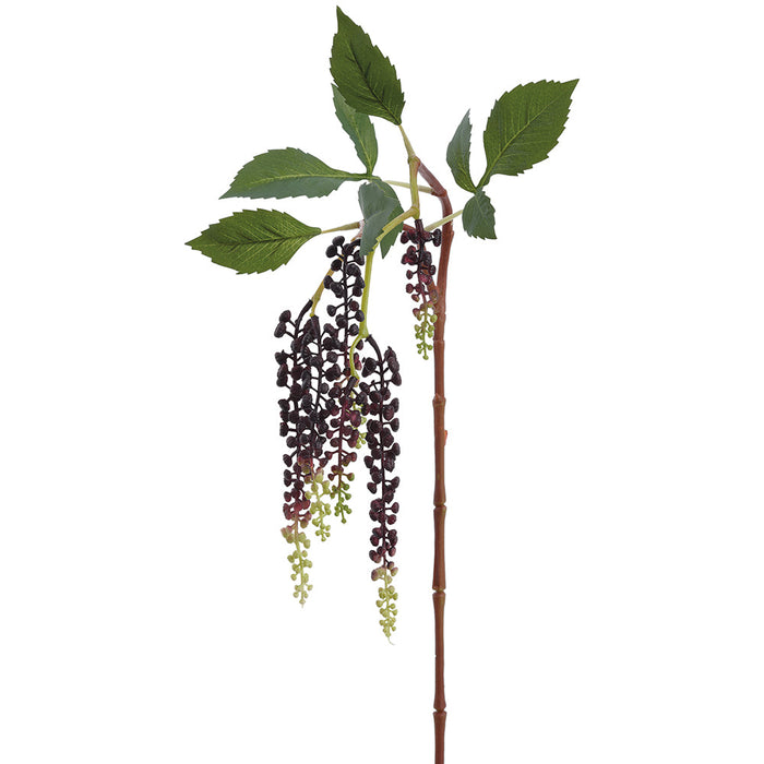 35" Hanging Pokeberry Artificial Stem -Burgundy/Green (Pack of 12) - FSB482-BU/GR