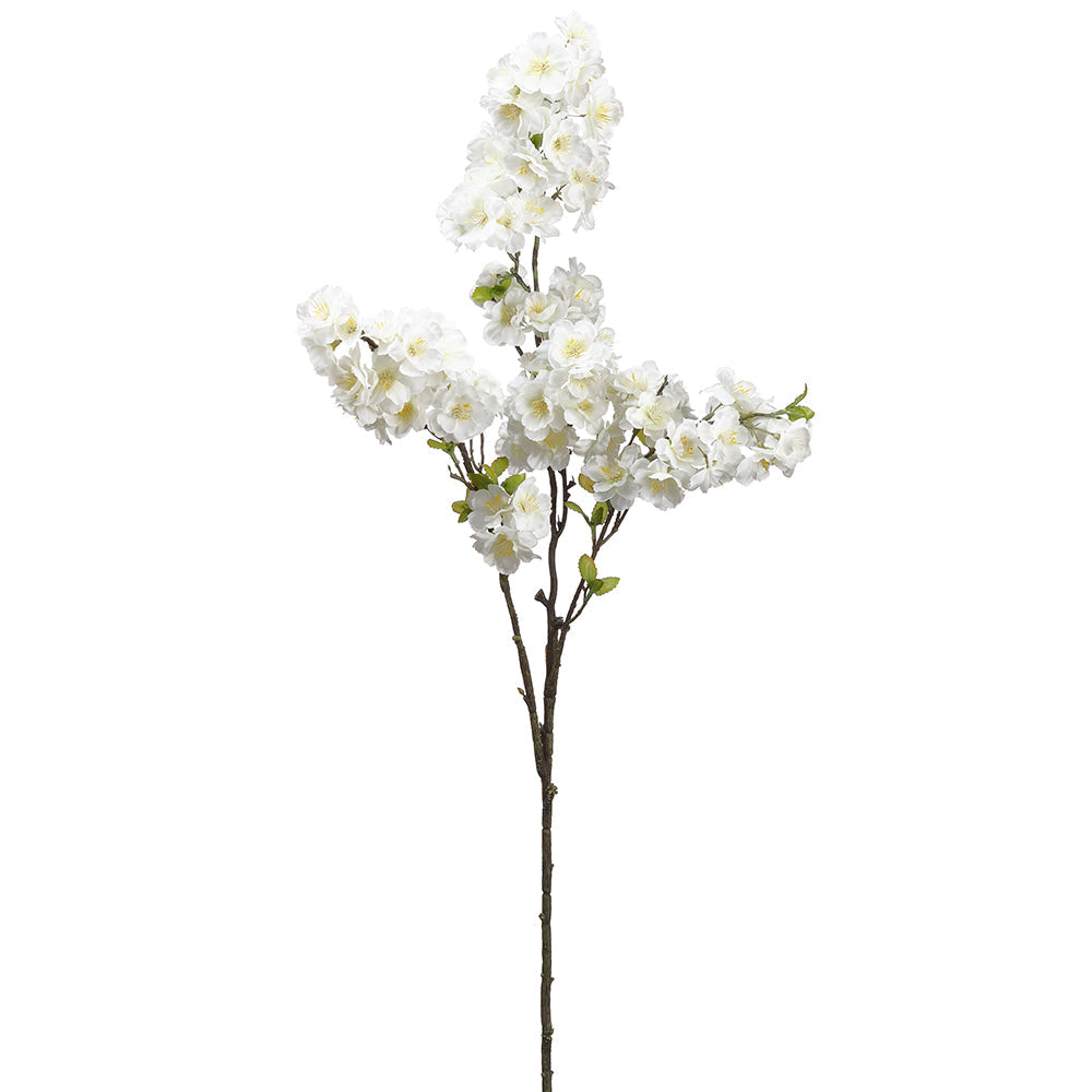 40" Cherry Blossom Silk Flower Stem White Blossom Stem — Silks Are