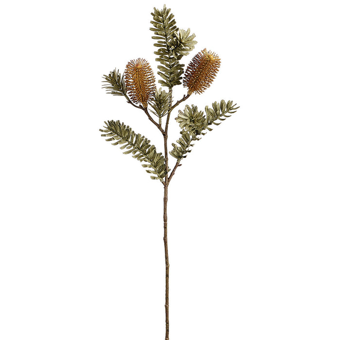 26" Artificial Banksia Protea Flower Stem -Beige/Green (Pack of 12) - FSB666-BR