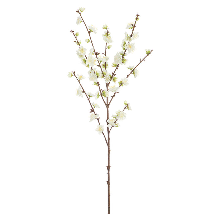 40" Plum Blossom Silk Flower Stem -White (Pack of 12) - FSB704-WH