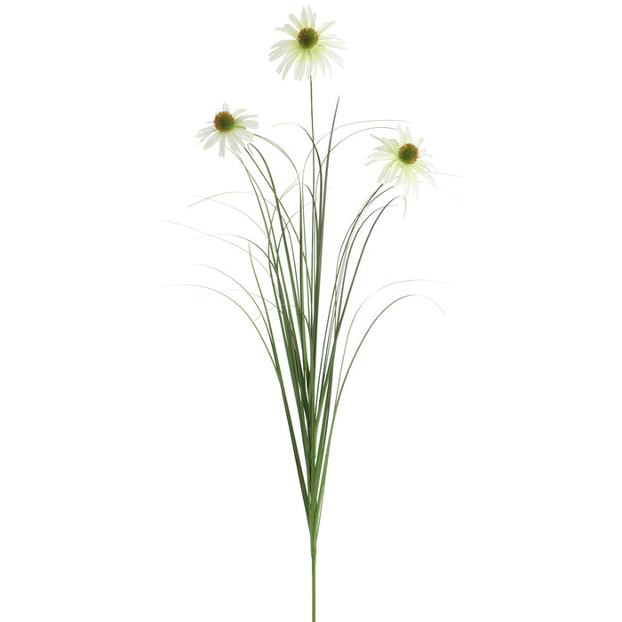 39" Rudbeckia Black-Eyed Susan & Grass Silk Flower Stem -White (Pack of 20) - FSB812-WH