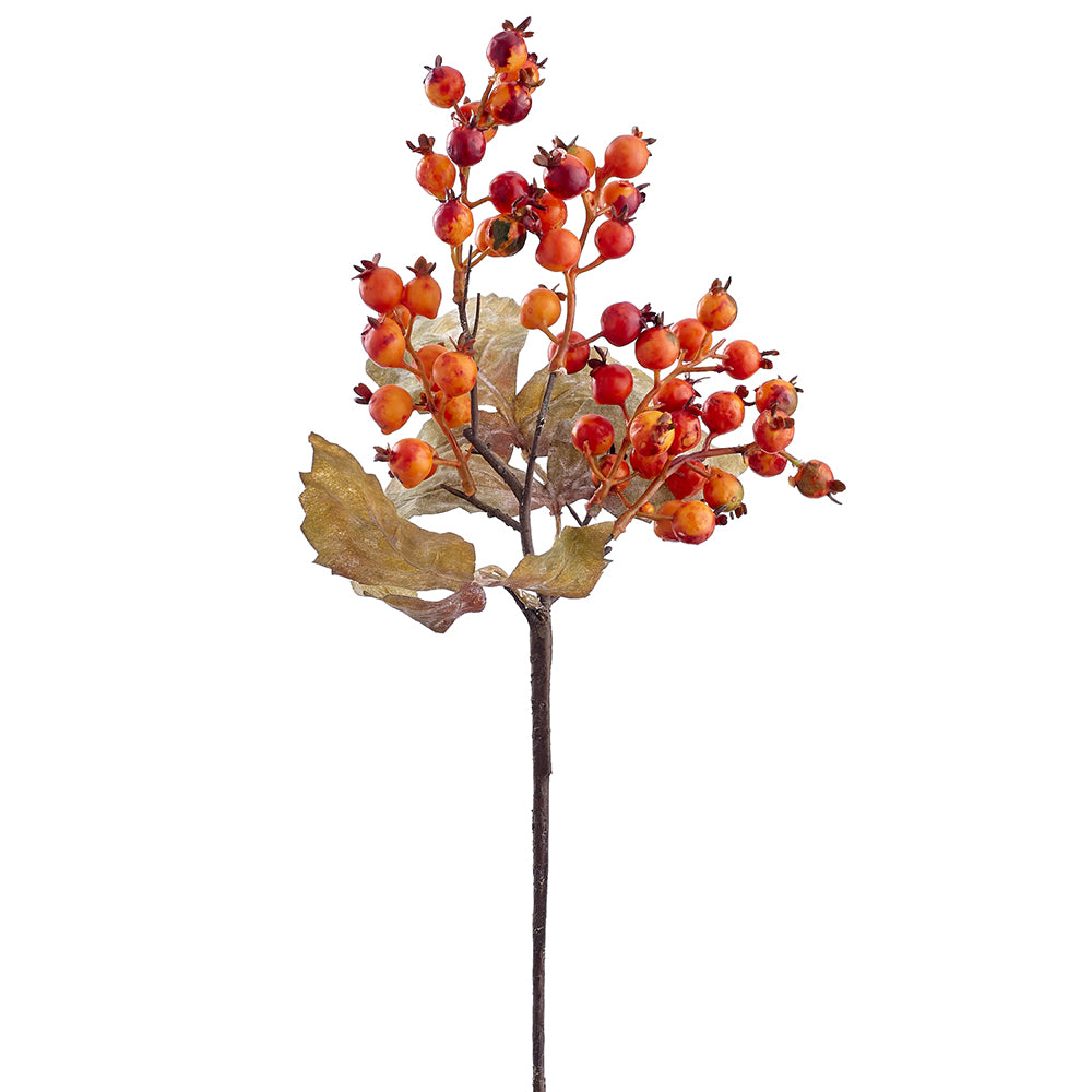 33 White Faux Berry Stem, Fall Berries, Cream Artificial, Brown 