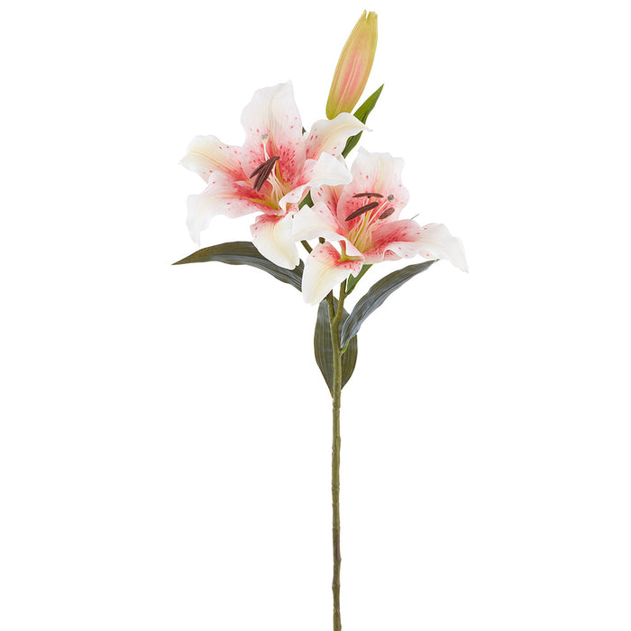 33.5" Casablanca Lily Faux Flower Stem -White/Rubrum (Pack of 12) - FSC004-WH/RB