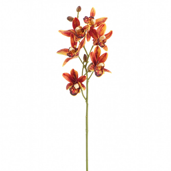 23" Real Touch Cymbidium Orchid Silk Flower Stem -Rust/Green (Pack of 12) - FSC021-RU/GR