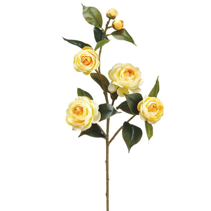 29.5" Silk Camellia Flower Spray -Yellow (pack of 12) - FSC109-YE