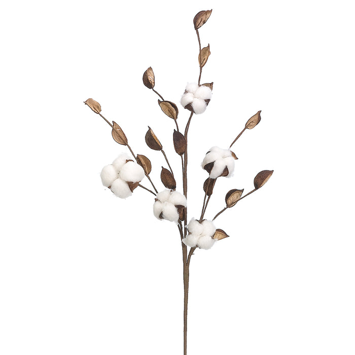 27" Cotton Silk Flower Stem -White/Brown (pack of 12) - FSC589-WH/BR