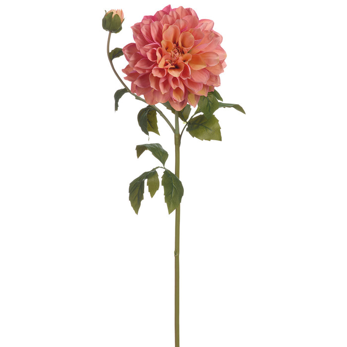23.5" Dahlia With Bud Silk Flower Stem -Coral (Pack of 12) - FSD412-CO