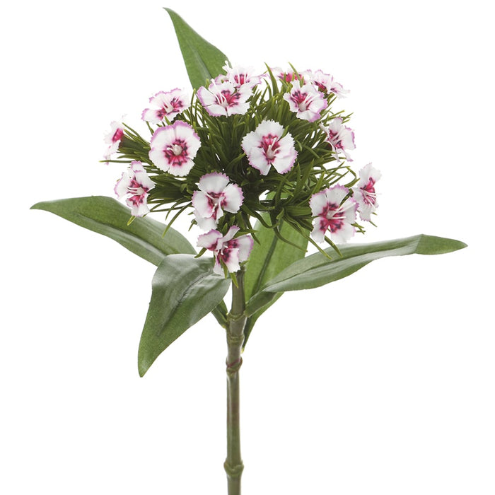 12.5" Silk Dianthus Flower Stem -White/Wine (pack of 12) - FSD605-WH/WI