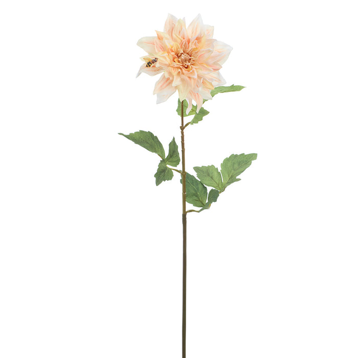 25" Dahlia Silk Flower Stem With Bee -Peach (Pack of 12) - FSD683-PE