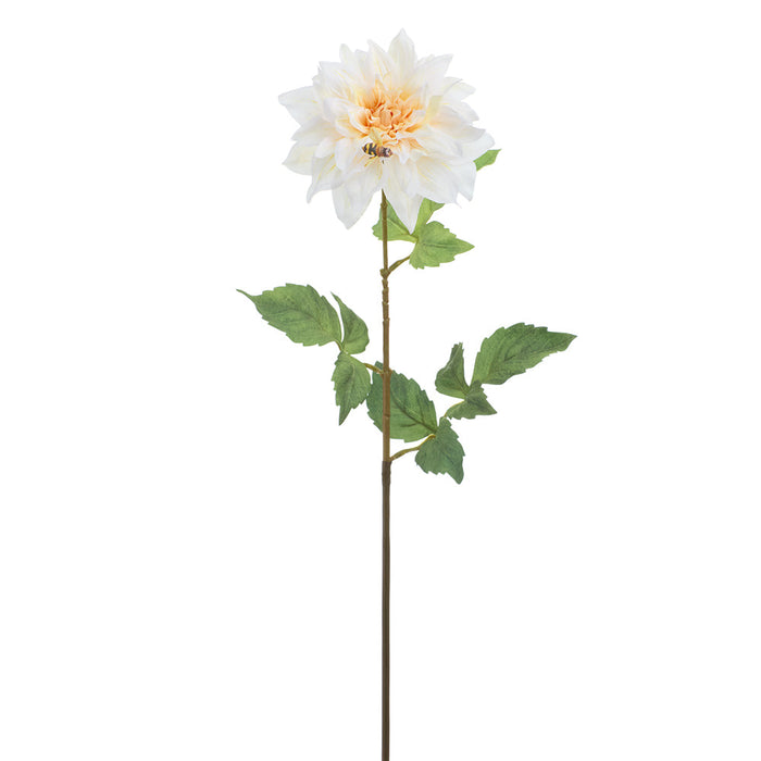 25" Dahlia Silk Flower Stem With Bee -White (Pack of 12) - FSD683-WH