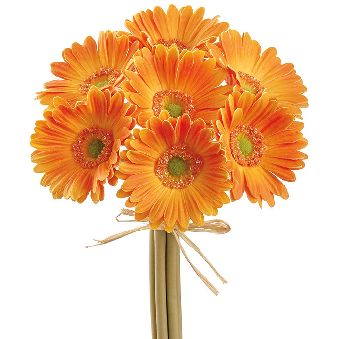 13" Gerbera Daisy Silk Flower Bouquet -Orange (Pack of 12) - FSD702-OR