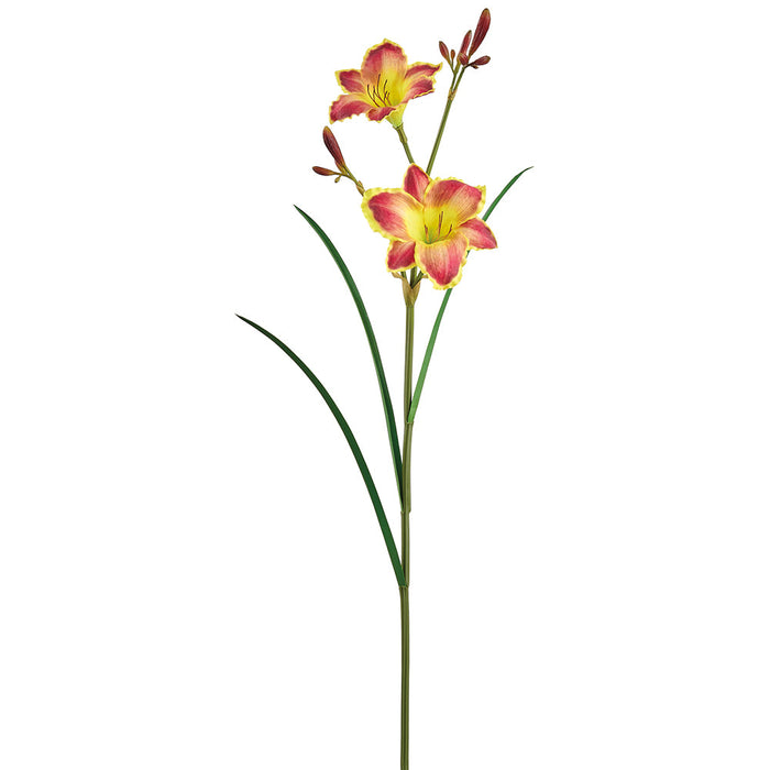 31" Real Touch Day Lily Silk Flower Stem -Yellow/Burgundy (Pack of 12) - FSD889-YE/BU