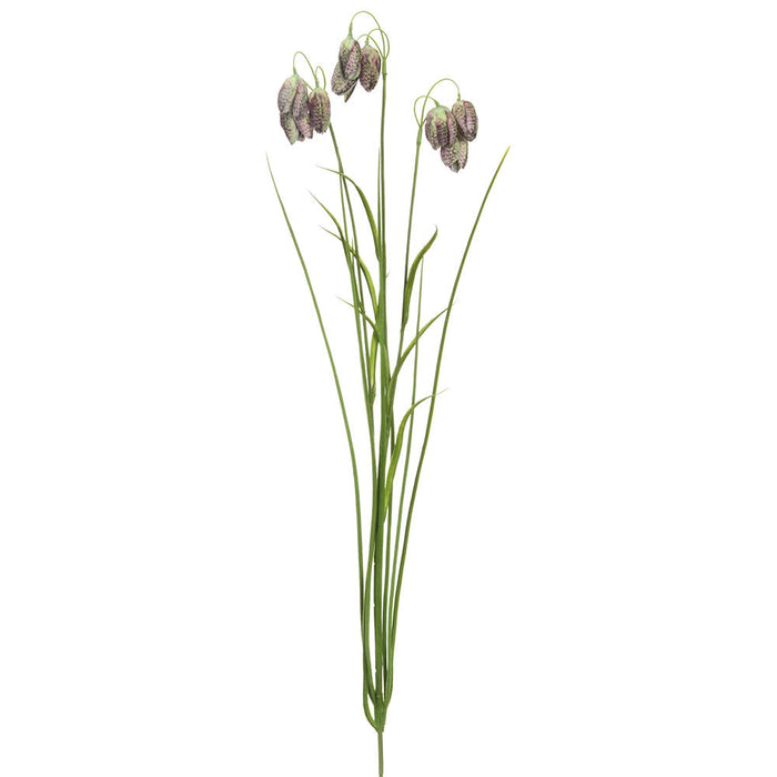 28" Meadow Fritillaria Persian Lily Silk Flower Stem With Grass -Cream/Lavender (Pack of 12) - FSF456-CR/LV