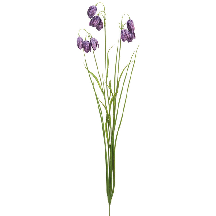 28" Meadow Fritillaria Persian Lily Silk Flower Stem With Grass -Purple (Pack of 12) - FSF456-PU