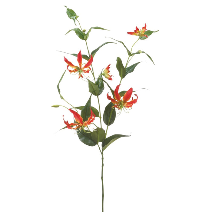 47" Silk Gloriosa Lily Flower Spray -Red/Yellow (pack of 6) - FSG653-RE/YE